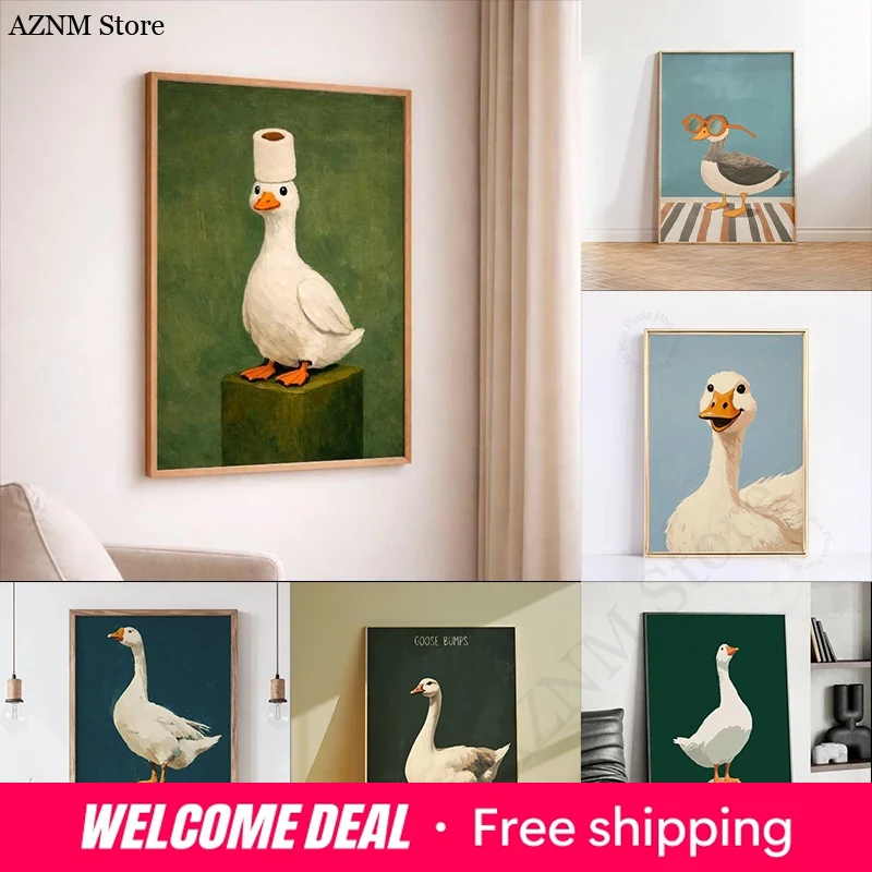 Home Decor Bathroom Ideas - Duck Goose Poster, Funny Bathroom Wall