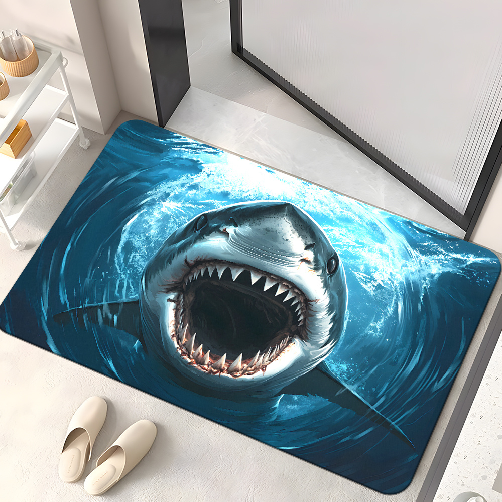 Home Decor Bathroom Ideas - Durable Shark Print Doormat Mat Ocean