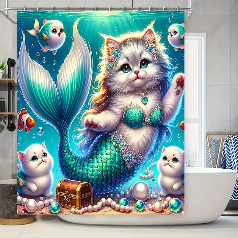 Home Decor Bathroom Ideas - Shower Curtain Mermaid Cat Fish Tail