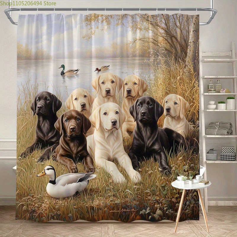 Home Decor Bathroom Ideas - Labrador Dog Family Shower Curtain, Cute