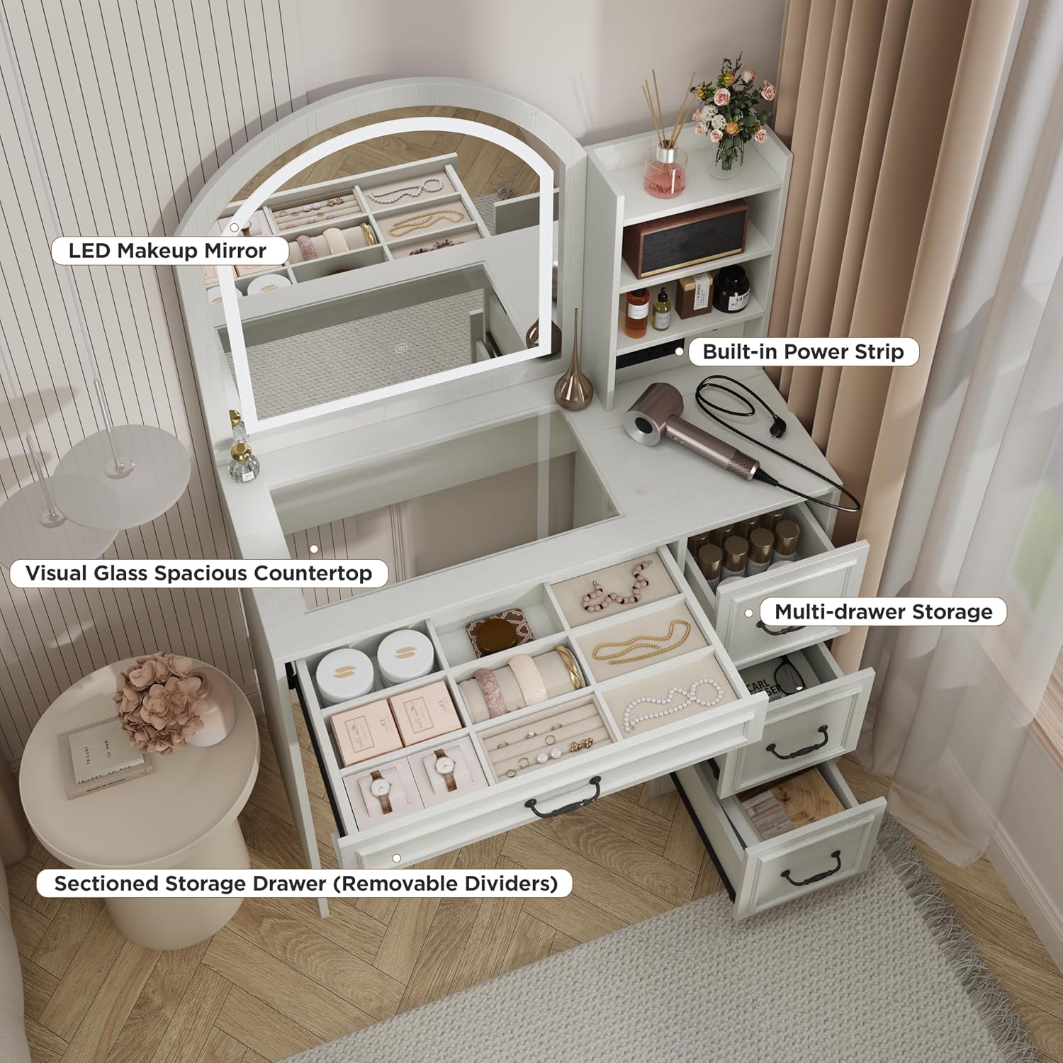Modern Vanity Desk with Lighte - Home Outlet Bathroom Mirrors 评论和价格