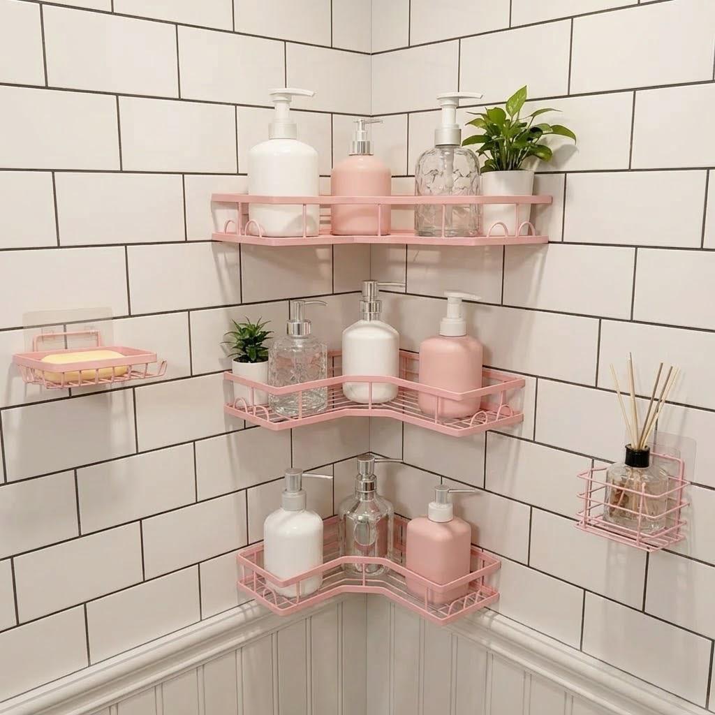 5Pcs Minimalist Pink Shower Or - Home Essentials Bathroom Storage 评论和价格