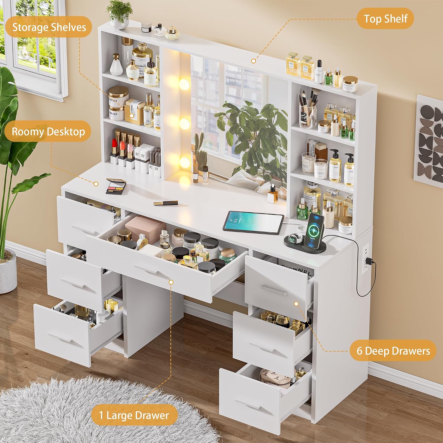Large Vanity Desk with LED Mir - Home Outlet Bathroom Mirrors 评论和价格