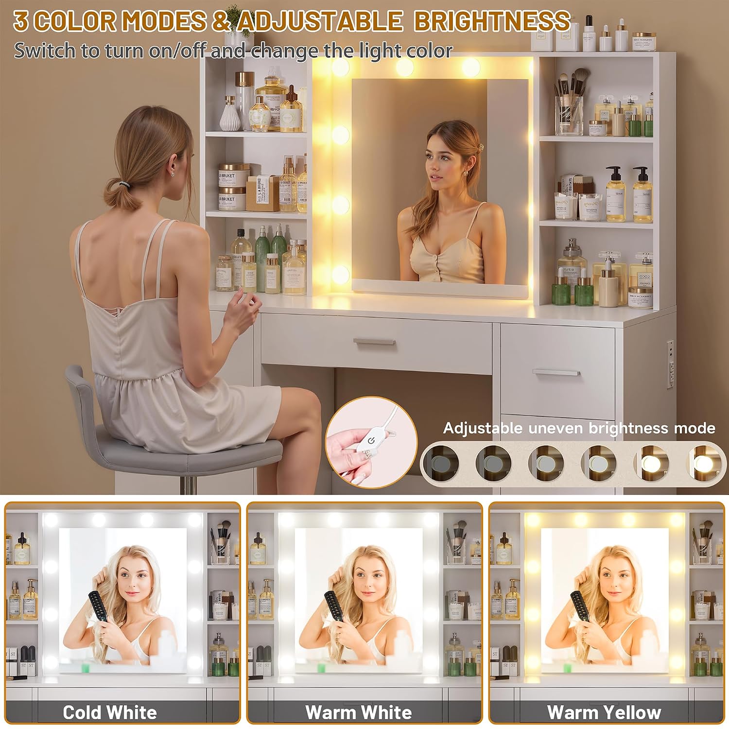 Large Vanity Desk with LED Mir - Home Outlet Bathroom Mirrors 评论和价格