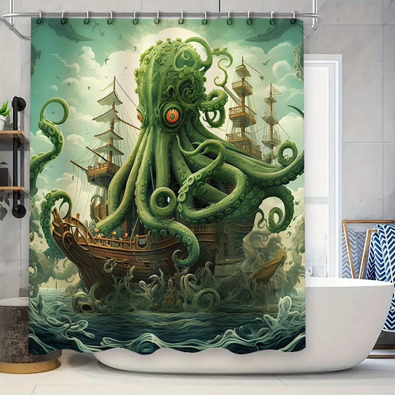 Octopus Ship Shower Curtain Su - Home Decor Bathroom Ideas 评论和价格