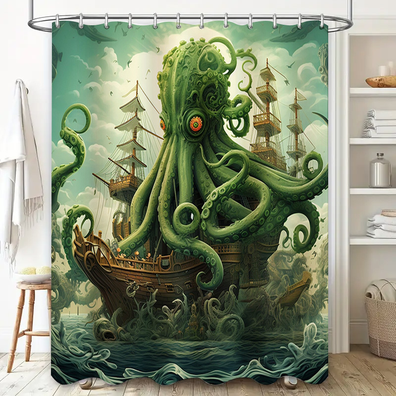 Octopus Ship Shower Curtain Su - Home Decor Bathroom Ideas 评论和价格