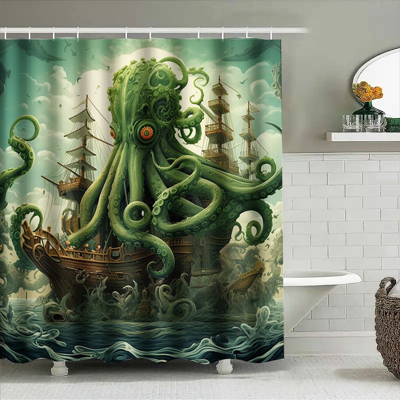 Octopus Ship Shower Curtain Su - Home Decor Bathroom Ideas 评论和价格