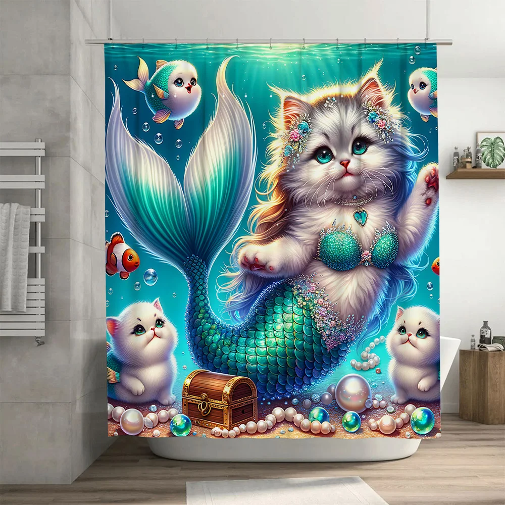 Shower Curtain Mermaid Cat Fis - Home Decor Bathroom Ideas 评论和价格