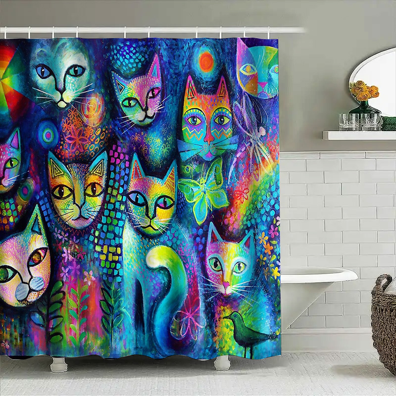 Cat Shower Curtain Artistic An - Home Decor Bathroom Ideas 评论和价格