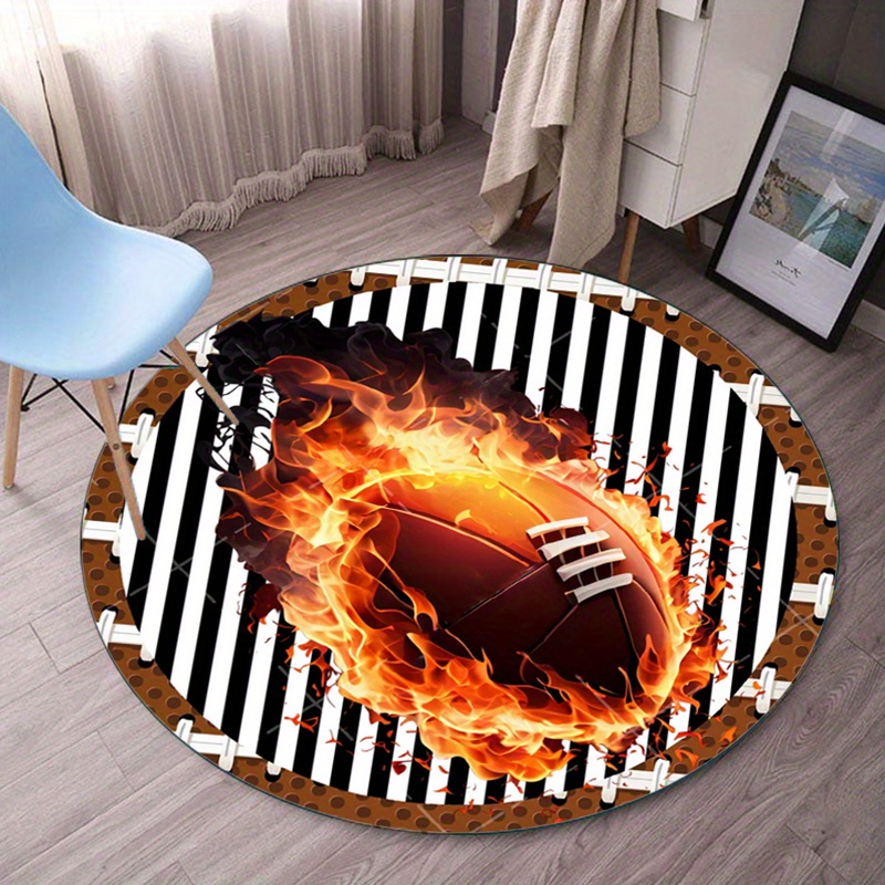 Flaming Football Round Rug for - Home Decor Bathroom Ideas 评论和价格