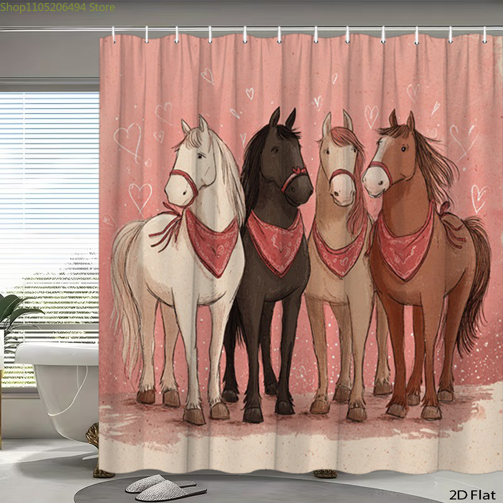 Cute Horses Shower Curtain, Ca - Home Decor Bathroom Ideas 评论和价格